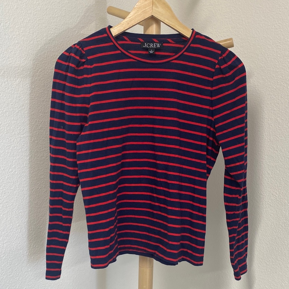 J. Crew Red and Navy Striped Top